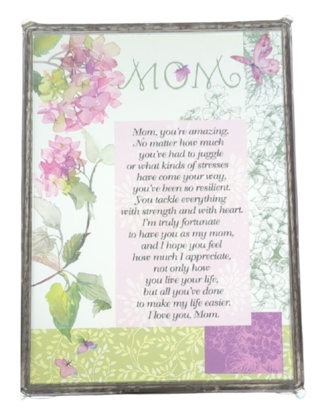 Musical Elegant Floral Mom Picture Frame w Pink and Green Accents. Mother's Day